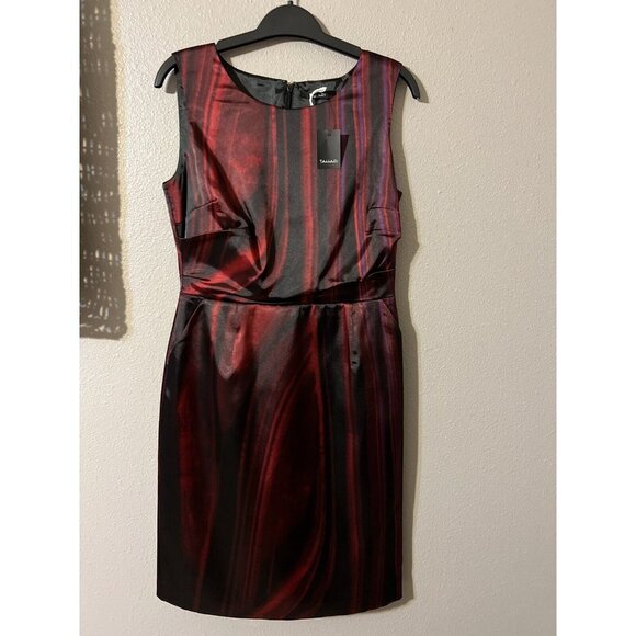 Tahari Dress Ruby Red Black Purple 6 Faux Stretch Silk Sheath NWT $198 - Picture 8 of 10